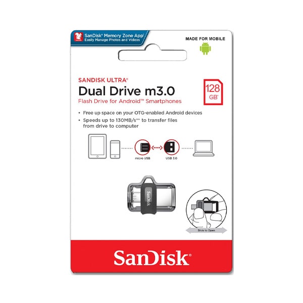 فلش سن دیسک Ultra Dual Drive USB 3.0 ظرفیت 128 گیگابایت SDDD3-G46
