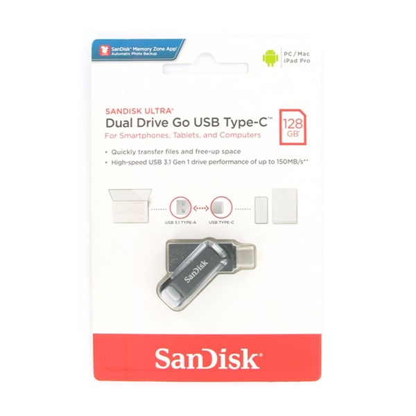 فلش سن دیسک Ultra USB 3.1 Dual Drive Go تایپ سی ظرفیت 128 گیگابایت