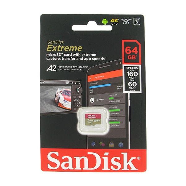 رم سن دیسک MicroSD Extreme ظرفیت 64 گیگابایت A2 سرعت 160 مگابایت برثانیه