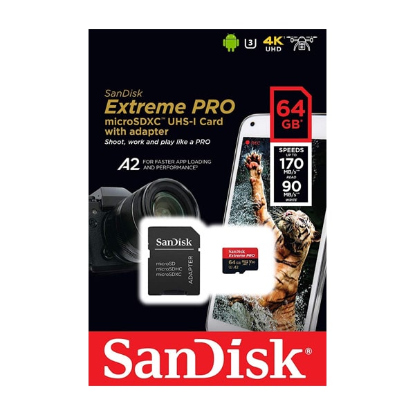 رم سن دیسک MicroSD Extreme Pro ظرفیت 64 گیگابایت A2 سرعت 170 مگابایت برثانیه